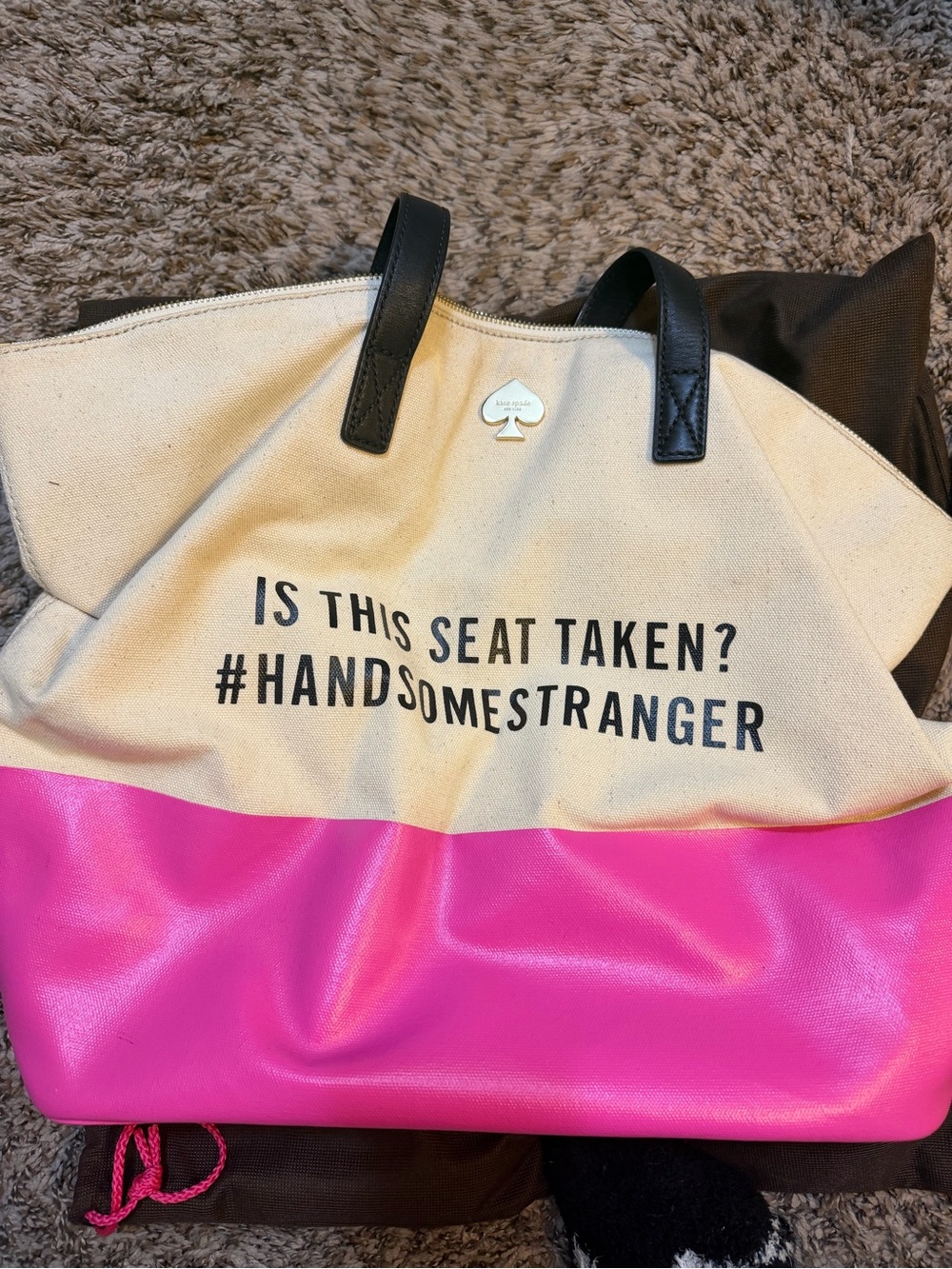 kate spade Canvas Tote with Pink Bottom and Black Handles